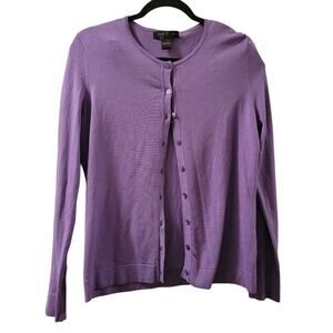 August Silk Lilac Purple Cardigan Sweater Sz L Lightweight Preppy Cottagecore